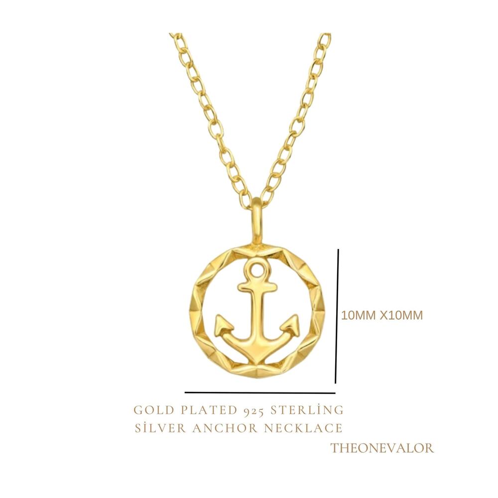 Gold Plated Anchor Necklace 925S Circle Friendship Ocean Sailor Mom Wife Gift